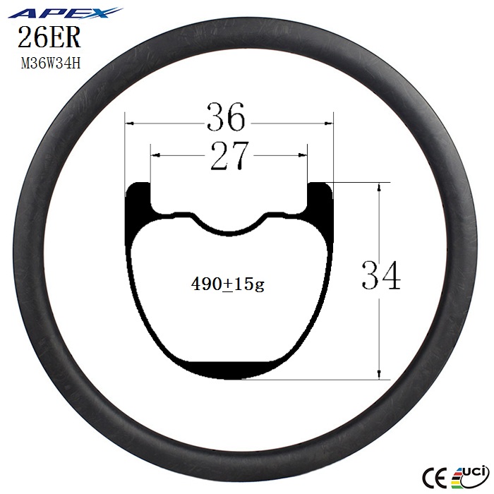 26er hot selling depth 34mm down hill DH mountain bike carbon rims M36W34H