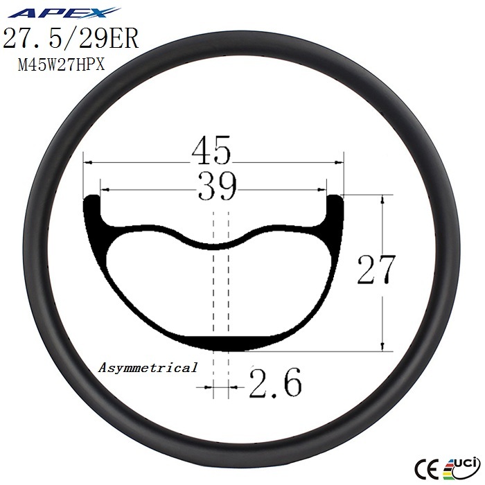 27.5er plus version asymmetrical down hill DH carbon rim mountain bike carbon rims M45W27HPX